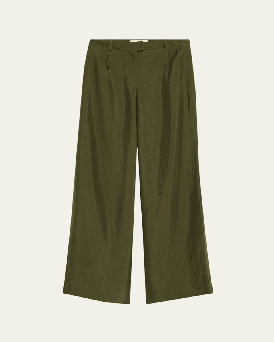 Crinkled Satin Straight-Leg Trousers